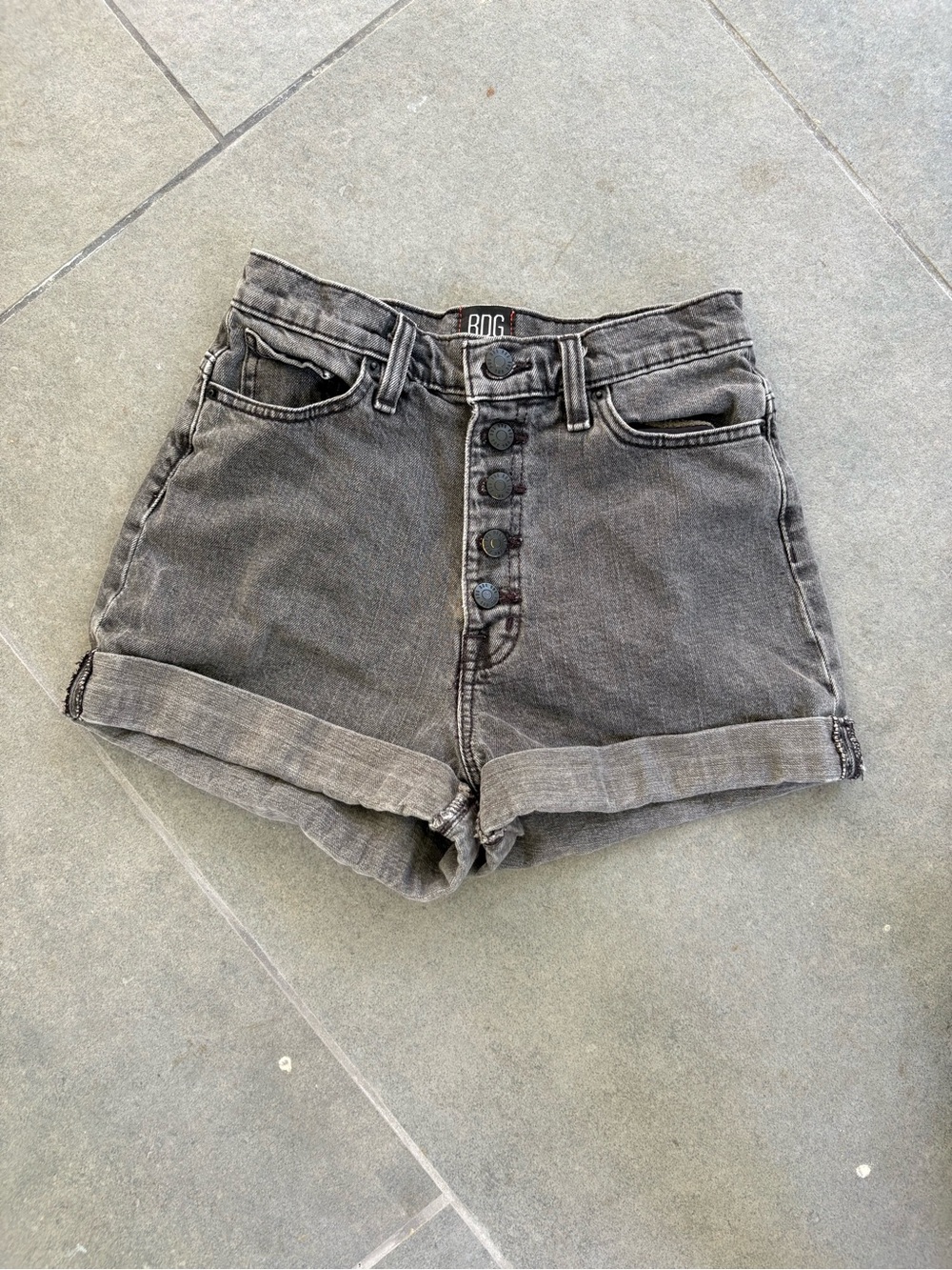 BDG High-Rise Button-Front Denim Shorts in Washed Black